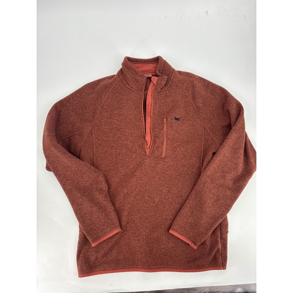 The Black Dog Mens Large Quarter Zip Fleece Pullover Sweater Rust Orange Heather